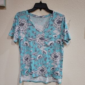 Attention Floral V-Neck Women's Top - Teal - Size S